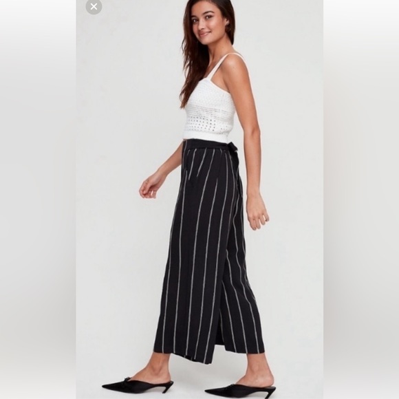 Wilfred Aritzia Faun Stripe Wide Leg Pant Tie Back Pull On Black/ White M - Picture 2 of 13